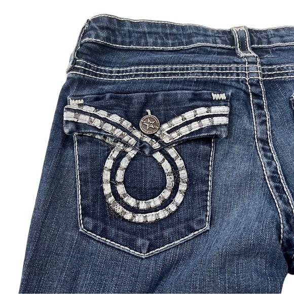 Big Star Liv Slim Boot Women Dark Wash Jeans Sz 30Lx34 Flap Pockets Thick Stitch - Picture 11 of 15